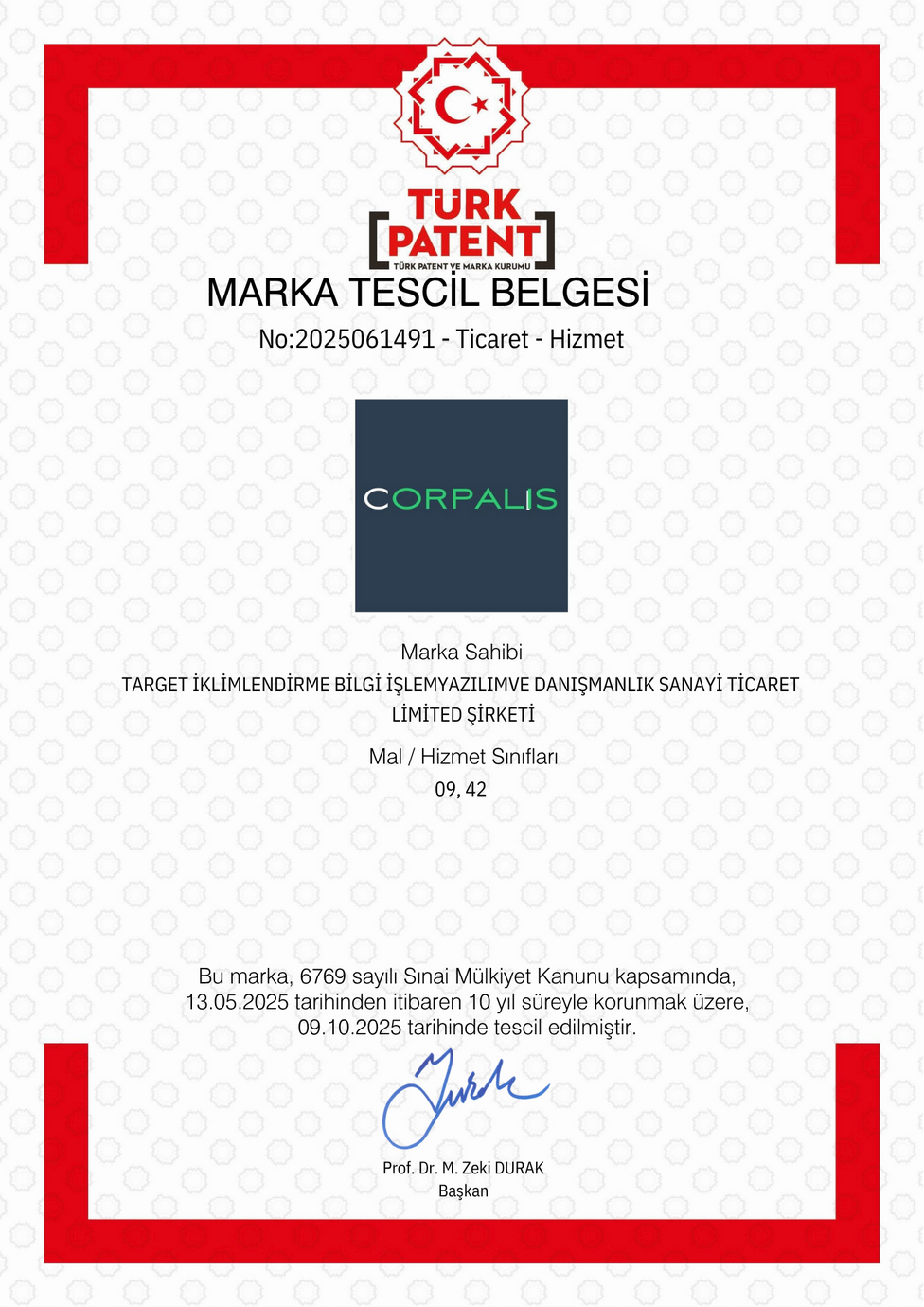 Corpalis Marka Tescil Belgesi